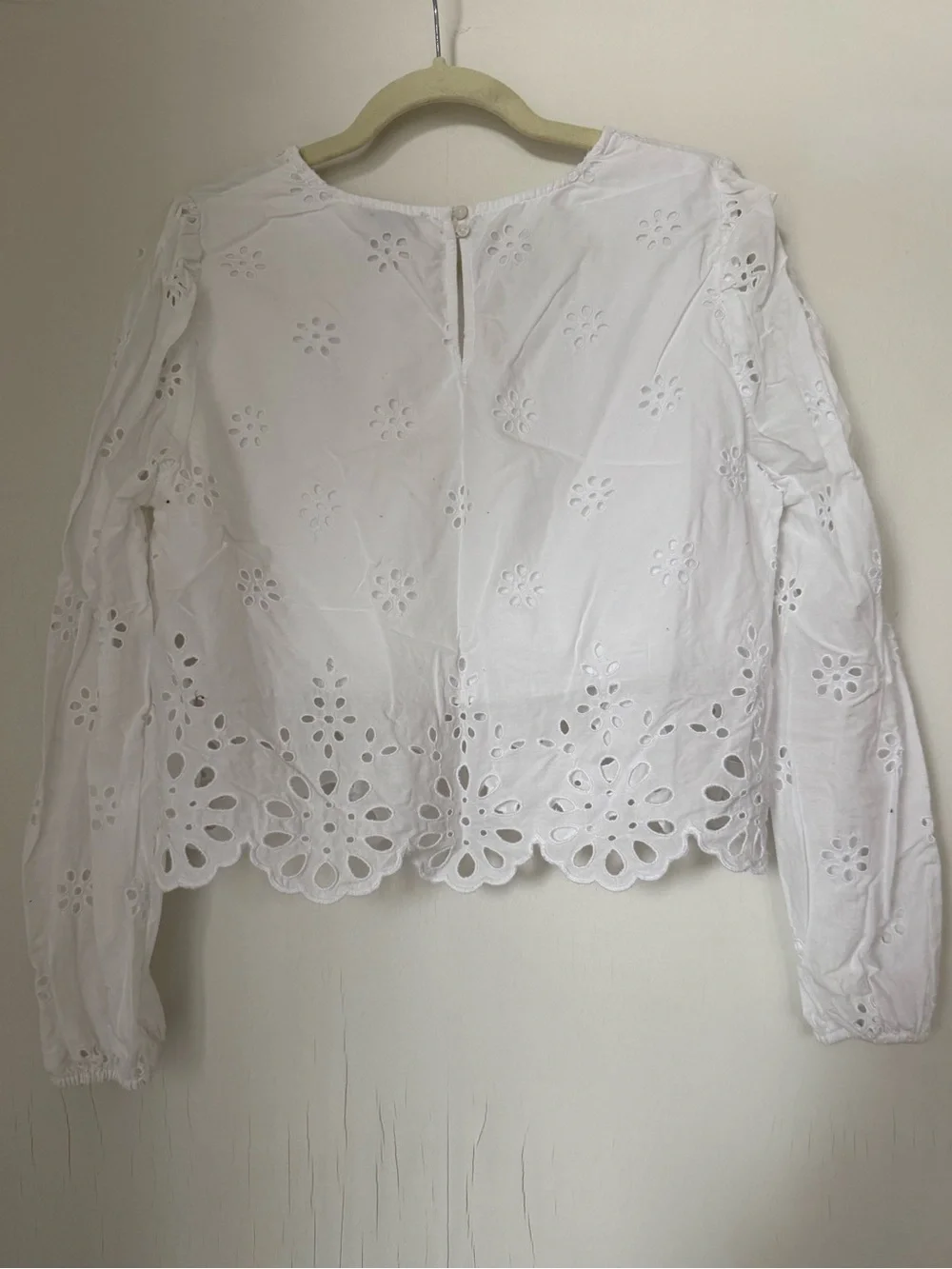 American Eagle Outfitters White Eyelet Long-Sleeve High Neck Cotton Crop Top - Picture 5 of 6